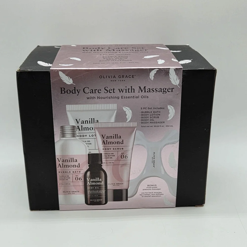 Olivia Grace Body Care With Massager 5 PC Set Vanilla Almond Scented Collection